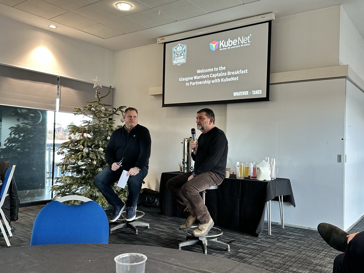 kube_net's tweet photo. A huge thanks to all who attended the @GlasgowWarriors Captain's Breakfast with #ClubKubeNet this morning. It was great to see so many faces, share a bit about our own work with the club, and always a pleasure hearing from @kylesteyn and @ryanwilson89. #rugby https://t.co/jrDipCmHqk