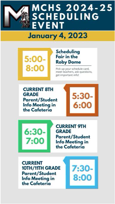 MCKnightAcademy's tweet photo. Check out the information below on upcoming MCHS scheduling nights for current 8th and 9th graders. https://t.co/diASGytawX