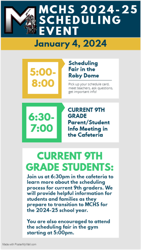 MCKnightAcademy's tweet photo. Check out the information below on upcoming MCHS scheduling nights for current 8th and 9th graders. https://t.co/diASGytawX