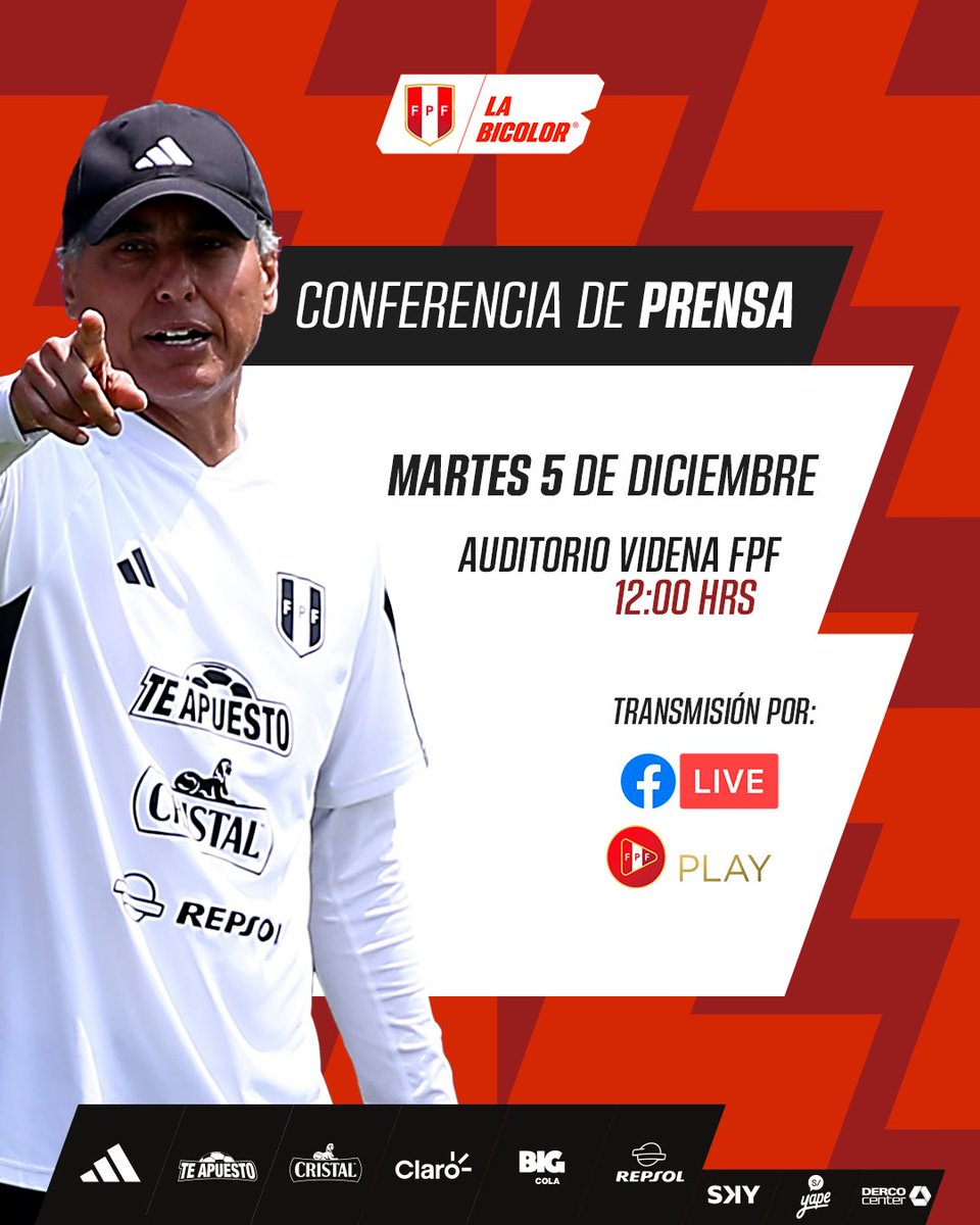 SeleccionPeru's tweet photo. 🎙️ 𝗟𝗮 𝗽𝗮𝗹𝗮𝗯𝗿𝗮 𝗱𝗲𝗹 𝗗𝗶𝗿𝗲𝗰𝘁𝗼𝗿 𝗱𝗲 𝗹𝗮 𝗨𝗻𝗶𝗱𝗮𝗱 𝗧𝗲́𝗰𝗻𝗶𝗰𝗮 𝗱𝗲 𝗠𝗲𝗻𝗼𝗿𝗲𝘀
José Guillermo Del Solar brindará detalles de la preparación de #LaBicolor Sub 23 🇵🇪.
📲 Transmisión por #FPFplay y Facebook.
#UnSentimientoQueNosUne https://t.co/Cozx8V4vDV