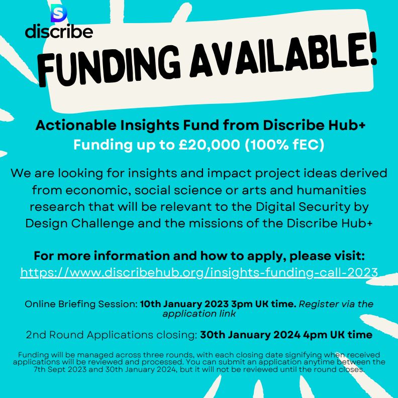 💥We are still accepting applications!💥 If you are interested - please follow the link: discribehub.org/insights-fundi… Or join us to learn more on 10th Jan at 3pm (details in the link)