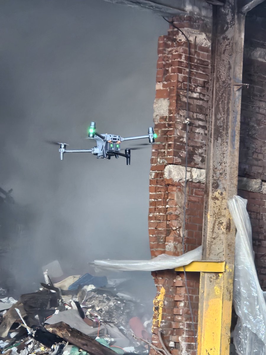 Back to assist at the ongoing incident in Lancaster. Checking internal fire situation, using HD and thermal. A check will be conducted daily to monitor changes.#DronesForGood
