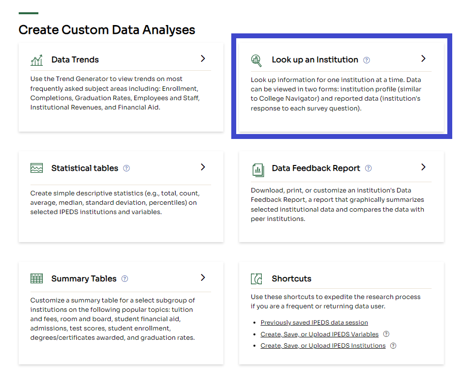 Want the scoop on enrollment, graduation rates, #FinancialAid, and more? Check out our Look up an Institution #DataTool:  nces.ed.gov/ipeds/use-the-… #IPEDS #EdData
