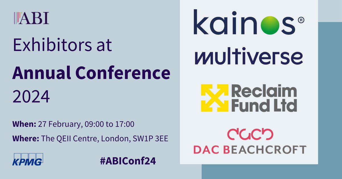 The ABI (@the_abi_uk) on Twitter photo ANNUAL CONFERENCE 2024 | We're proud to welcome <a href="/KainosSoftware/">Kainos</a>, <a href="/JoinMultiverse/">Multiverse</a>, <a href="/ReclaimFund/">Reclaim Fund Ltd</a> & <a href="/DACBeachcroft/">DAC Beachcroft</a> as exhibitors at #ABIConf24.
🎄 Don't forget to make the most of our 10% Christmas discount on tickets use code: ABIConf24-XMAS10
Book today - abi.org.uk/events/abi-con… ANNUAL CONFERENCE 2024 | We're proud to welcome <a href="/KainosSoftware/">Kainos</a>, <a href="/JoinMultiverse/">Multiverse</a>, <a href="/ReclaimFund/">Reclaim Fund Ltd</a> & <a href="/DACBeachcroft/">DAC Beachcroft</a> as exhibitors at #ABIConf24.
🎄 Don't forget to make the most of our 10% Christmas discount on tickets use code: ABIConf24-XMAS10
Book today - abi.org.uk/events/abi-con…