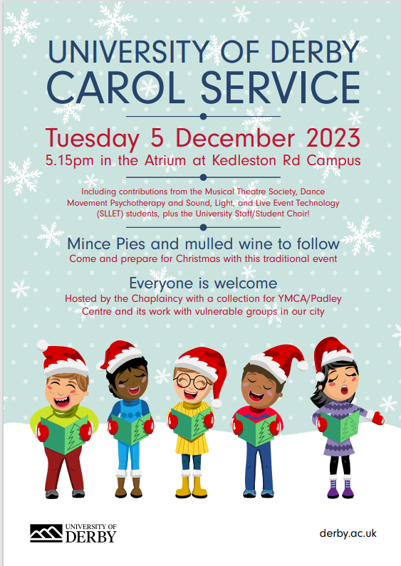 Seen the stage going up in the atrium?  Make your way down at 5.15 and join in with the University Carol Service! All welcome, Christmassy refreshments to follow...