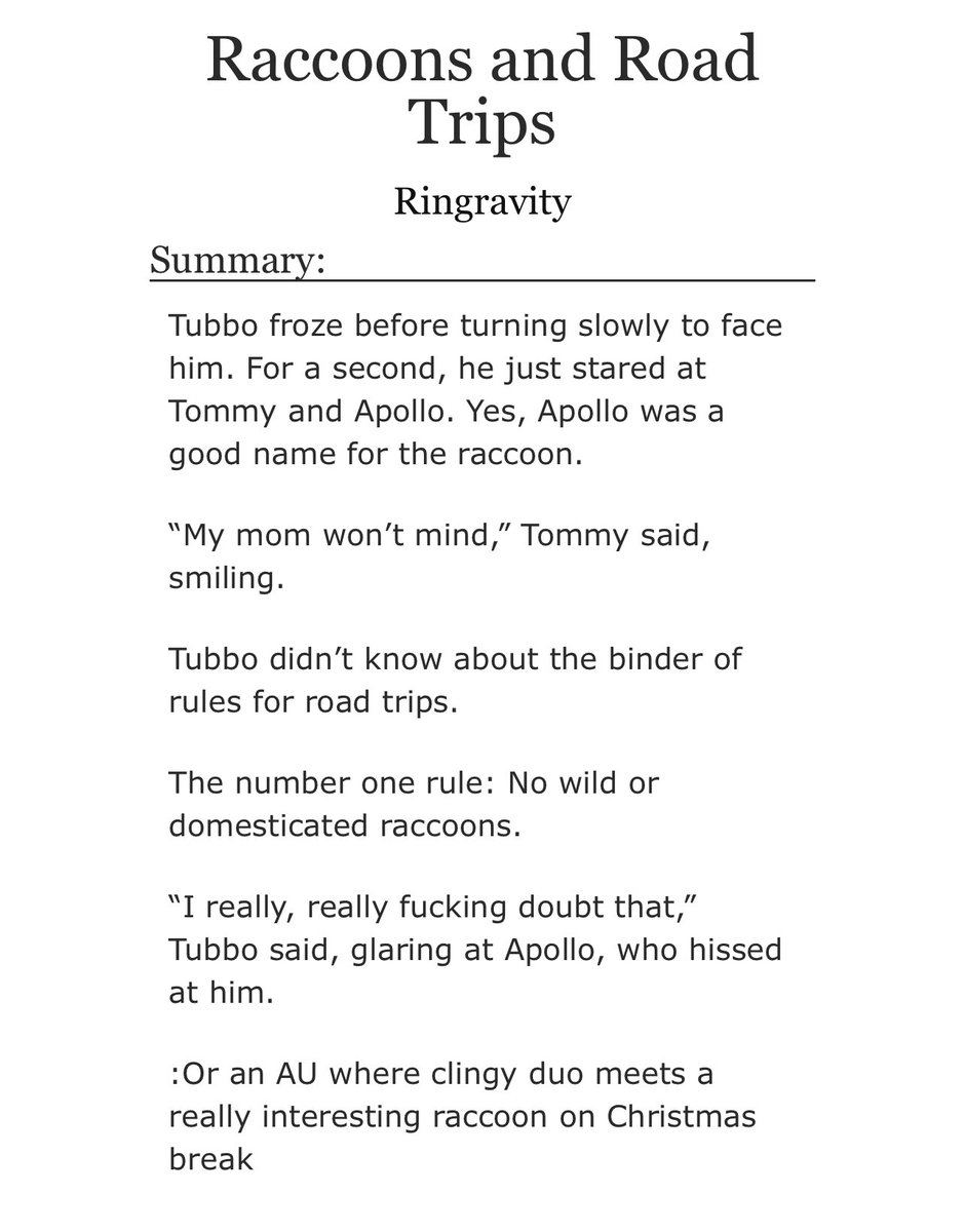 ringravity's tweet photo. 🚨NEW FIC🚨

“Raccoons and Road Trips”

🦝 Bench Trio Centric
❄️ Fluff (literally 1.8k of pure Fluff)
🦝One very special Raccoon 
❄️First Part of a SBI &amp; Co Christmas series

For @SPinkbird! Go check out her fics!!

✨Please Retweet!✨

Link- https://t.co/AIp0G4FznG https://t.co/At9TRvuwVR