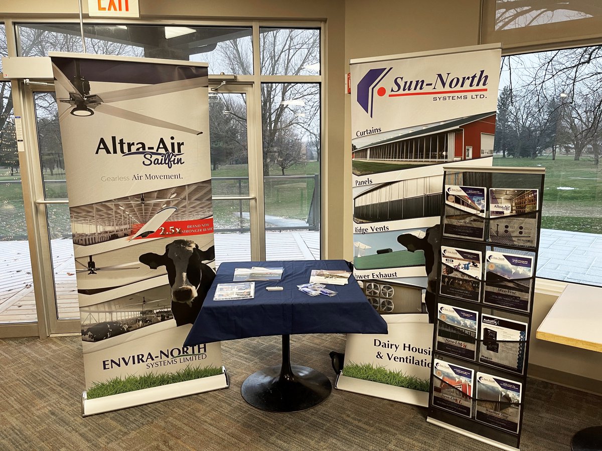 Join us today at the Mitchell Golf & Country Club for the Huron Perth Dairy Day! Derek is in attendance & is ready to chat dairy housing, ventilation, cooling & air movement systems.
@enviranorth
#sunnorth #ontag #cdnag #airmovement #morethanjustcurtains #cowcooling #cowcomfort