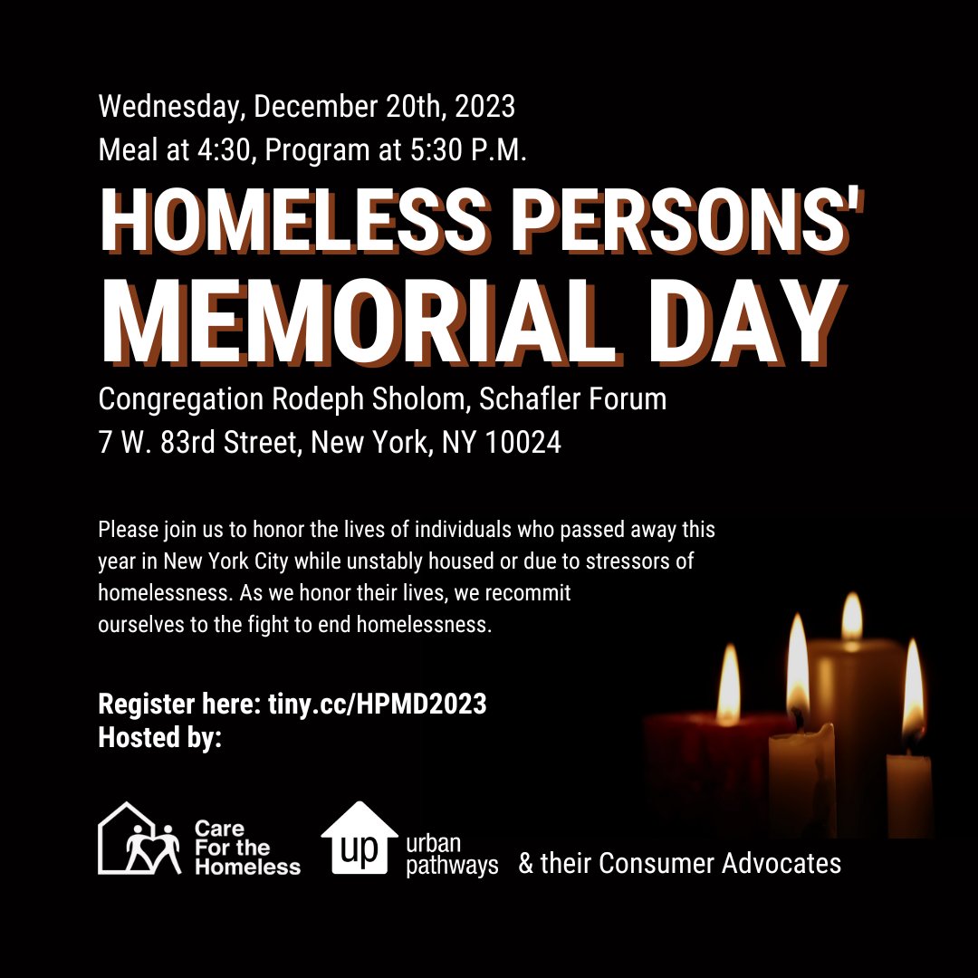 #JustPay | Urban Pathways (@UrbanPathwaysNY) on Twitter photo 2023-12-05 15:54:36 Join Urban Pathways and @CFHNYC on December 20th to honor those we’ve lost to the tragedy of homelessness in NYC this year. As we honor these lives, we will recommit to our efforts to combat homelessness in our city. RSVP at tiny.cc/HPMD2023 Join Urban Pathways and @CFHNYC on December 20th to honor those we’ve lost to the tragedy of homelessness in NYC this year. As we honor these lives, we will recommit to our efforts to combat homelessness in our city. RSVP at tiny.cc/HPMD2023