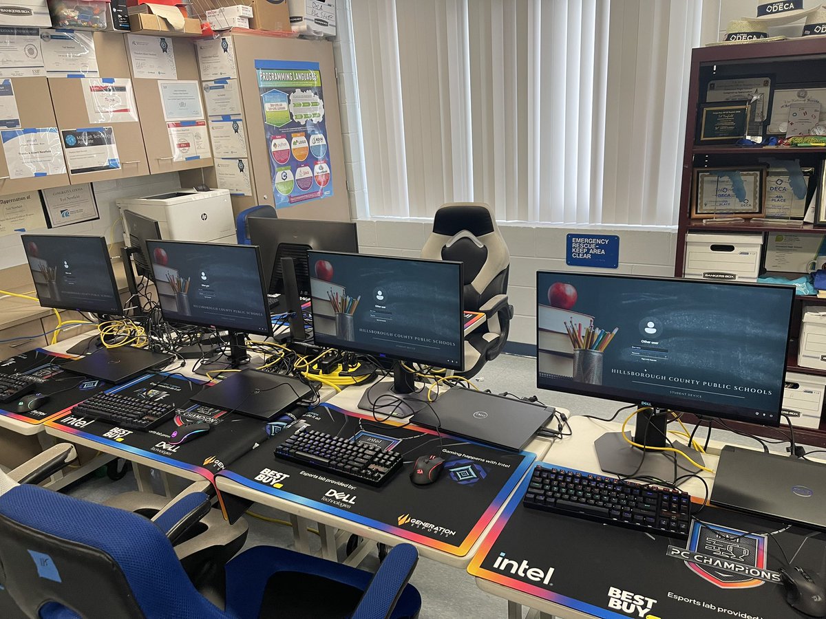 Thank you again to <a href="/intel/">Intel</a> and our local Brandon <a href="/BestBuy/">Best Buy</a> along with <a href="/JoinGenEsports/">Generation Esports</a> and <a href="/Dell/">Dell</a> for the equipment. Now time to upgrade the furniture. Cable management is much needed.  😂. <a href="/HillsboroughSch/">Hillsborough Schools</a> <a href="/ArmwoodCTE/">Armwood High School CTE</a> <a href="/Armwood_HS/">Armwood High School</a> @ArmwoodAcademy <a href="/HCPSCTAE/">Dept of Career, Technical, and Adult Ed</a>