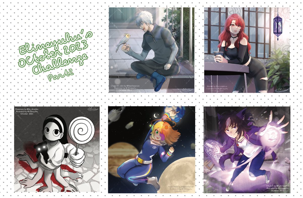 Elineyuhu's tweet image. Thank you all who’ve joined my OCtober 2023 challenge! 
Somehow it’s amazing to see 20 artworks compiled like this, i’m so happy that i could finish this project even though it took so long also thank you for moots &amp;amp; friends the supports ILYSM❤️

#ArtistOnX 
#OCtober2023