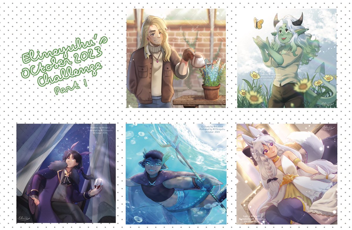 Elineyuhu's tweet image. Thank you all who’ve joined my OCtober 2023 challenge! 
Somehow it’s amazing to see 20 artworks compiled like this, i’m so happy that i could finish this project even though it took so long also thank you for moots &amp;amp; friends the supports ILYSM❤️

#ArtistOnX 
#OCtober2023