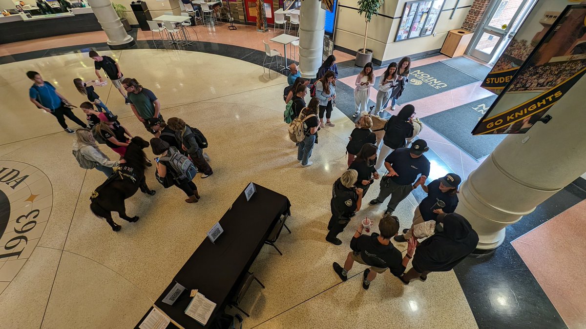 UCFPolice's tweet photo. Honey and Dumpling will be in the @ucfSU until noon! UCF Police officers are also handing out encourageMINTS to help you get through finals week. 

 Stop by to say hi 👋 or grab a selfie 🤳 https://t.co/4D8krs3VD7