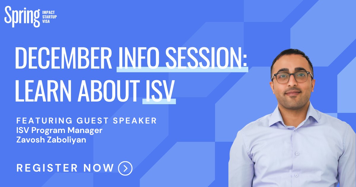 Join us next Wednesday, December 13th for a virtual info session, featuring our Impact Startup Visa (ISV) Program Manager Zavosh Zaboliyan! Register now: hubs.ly/Q02bd-DB0 🌍