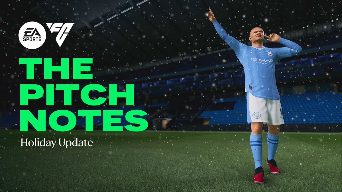 The #FC24 Holiday Update will roll out in the coming days ❄️ 🎮 Gameplay changes 👤 100+ updated face scans 🔻 A new Celebration See the full Title Update overview in the Pitch Notes: x.ea.com/78921