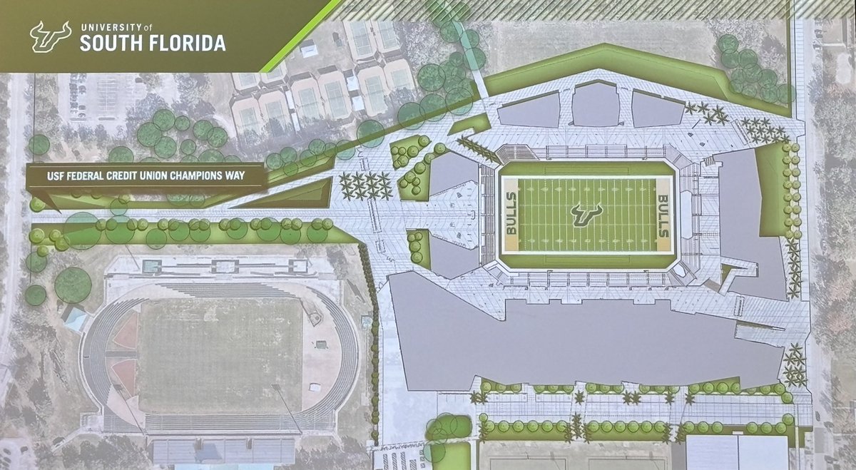 #BREAKING: <a href="/USouthFlorida/">University of South Florida</a> releases renderings of future <a href="/USFAthletics/">USF Athletics</a> football stadium. University recently ended $14.8 mil contract with design/build company but says stadium is on pace for a Fall 2024 groundbreaking and first game in Sept 2027.