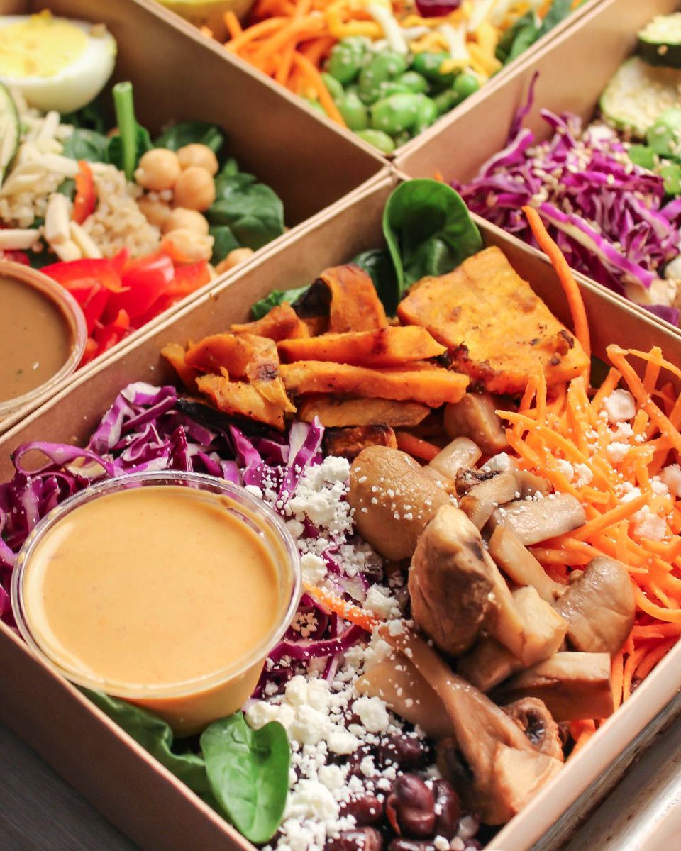 Our creamy chipotle cashew dressing is deliciously rich and made in house. Try it on the Maya Salad, complete with spinach, carrot, red cabbage, black bean, sweet potato, grilled mushroom, and feta cheese!

👉 Order pick-up and delivery in Guelph! buff.ly/3FMyFuY