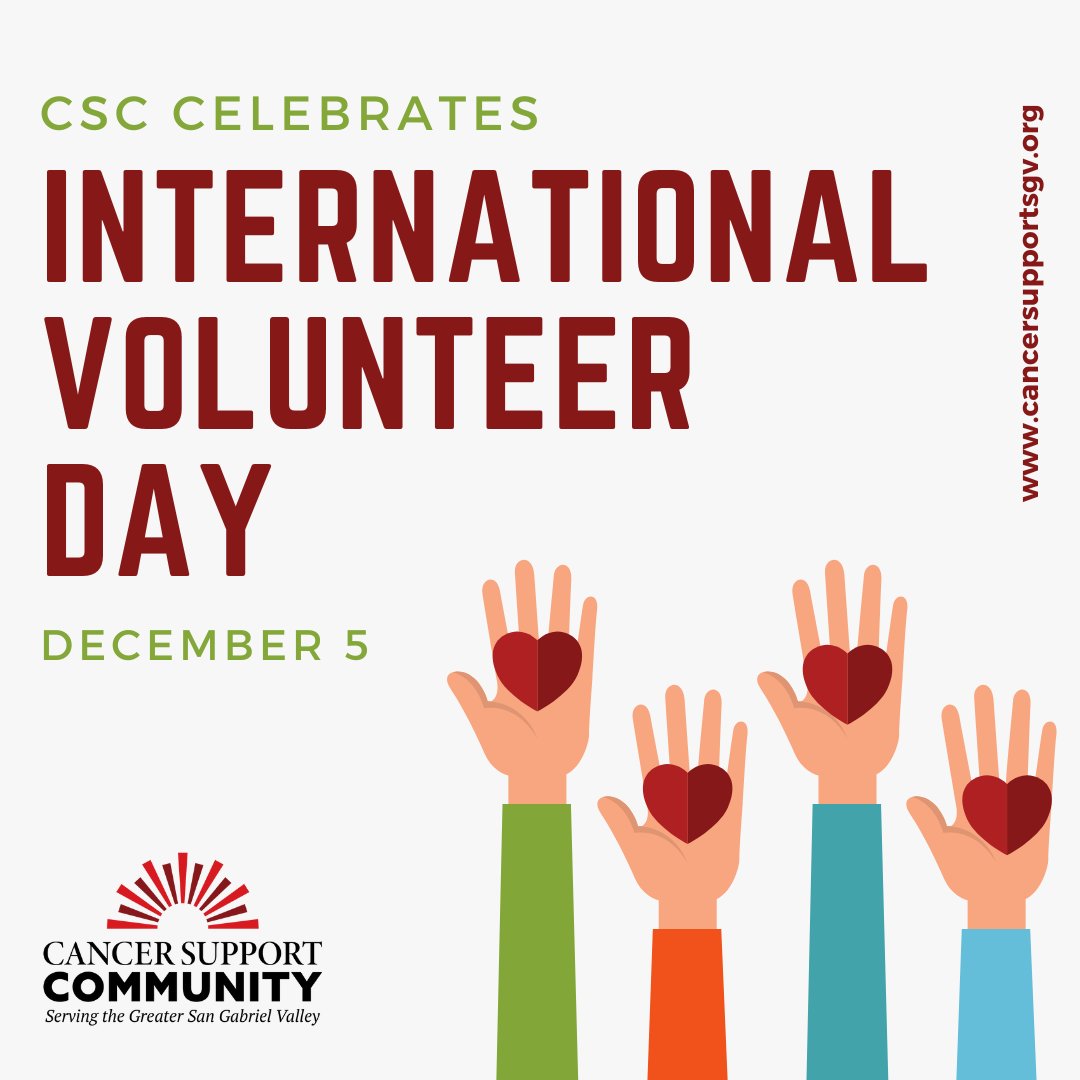At Cancer Support Community, we couldn't be more grateful to be recognizing International Volunteer Day! We are touched daily by the kind acts of CSC supporters - offering their services and time to help advance our mission to ensure that nobody faces cancer alone.