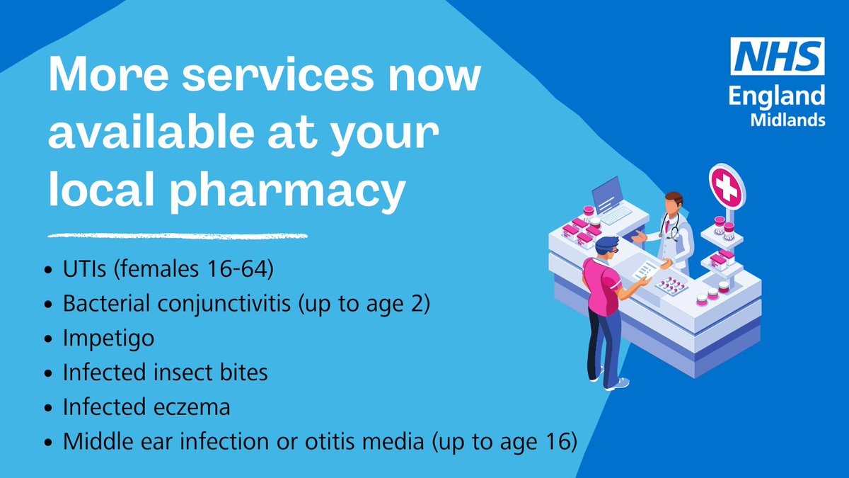 More than half of community pharmacists in the Midlands provide advice and treatment for a range of minor illnesses including Urinary Tract Infections. You don’t need to visit your GP. Check if your local pharmacy is taking part ow.ly/qgg850PXv0g