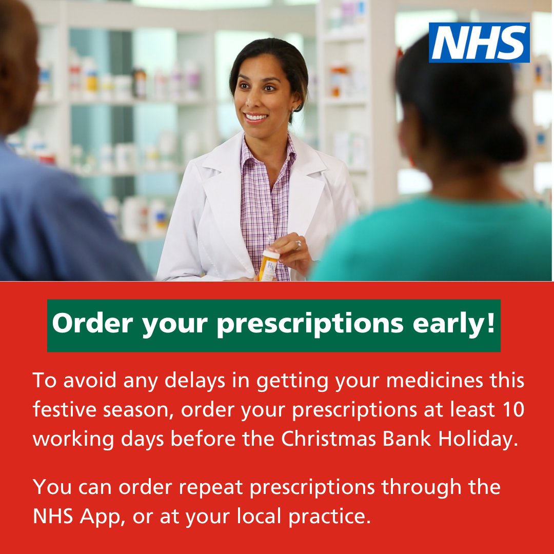 ☑️Plan ahead!☑️ If you need to collect medicines to last you over the festive season, please get your order in now. Pharmacies will be busy fulfilling orders before the holidays, so aim to order your medicines 10 working days before you need to collect them.