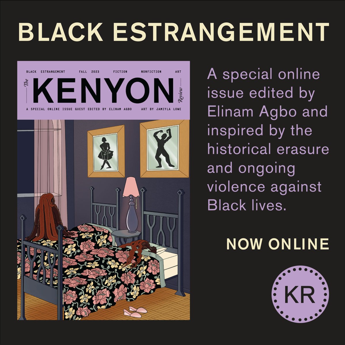 Guest edited by @evagbo, Black Estrangement is now live! Feat. work from <a href="/ProjectNard/">b</a>, <a href="/EricaCardwell/">Erica Cardwell</a>, @RickeyFayne, <a href="/literari_ana/">ariana benson</a>, <a href="/jenisepalante/">jenisepalante on IG</a>, <a href="/leila_rg/">leila renee</a>, <a href="/SkinnerJenee/">Jenee Skinner</a>, @al_noellec, &amp; more! 

Read it online for free here here: 
kenyonreview.org/journal/black-…