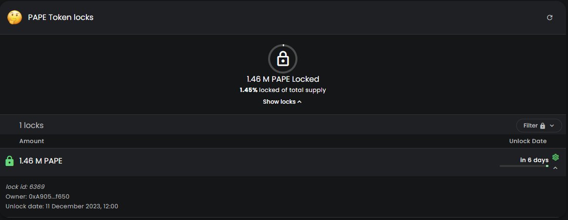 We have just Locked 1.5% of the remaining 2.5% supply in the deployer wallet until Monday, 12/11.

These tokens will be used for Partnerships / OTC deals etc later on in the project, but we want to ensure everyone they wont be spent elsewhere. These tokens are now vested and cant
