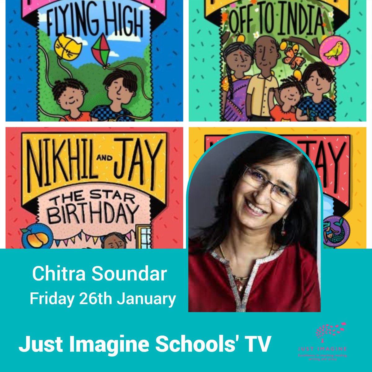 Friday 26th January 1.45 Virtual author visit with the fabulous @csoundar Just Imagine member schools £30 Other schools £50. Includes two sets of Nikhil and Jay series with signed bookplates. Plus, teaching guide. To register your interest, email assistant@justimagine.co.uk