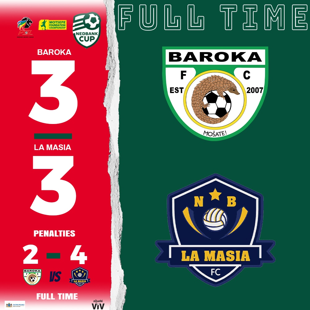 NB_LaMasiaFC's tweet photo. Full Time score 3 - 3

Penalties (Baroka 2 - 4 La Masia)

#drivingchampions ⚽ https://t.co/RYtYJGSv48