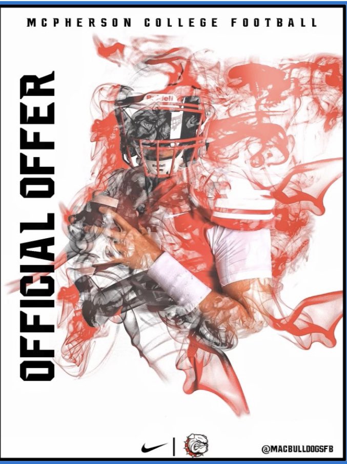 #AG2G I am Blessed to announce that I have received my 5th offer to play for McPherson College. Thank you @CoachJFisc @MACBulldogsFB 🔴⚪️⚫️