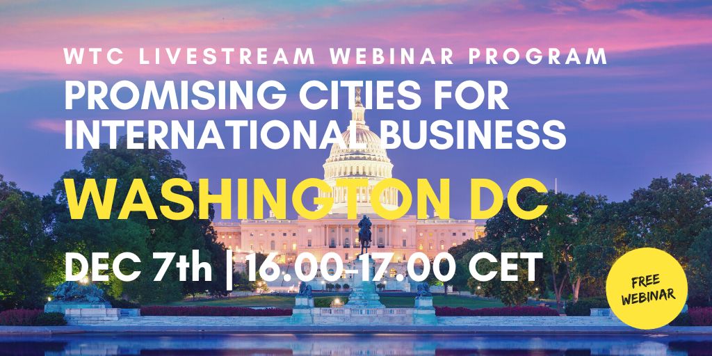 Learn about #WashingtonDC #USA; @ReaganITCDC (#WTCDC); & discover international opps via the “Promising Cities for #Internationalbusiness” webinar - hosted by @wtclnn Dec 7 @ 16:00-17:00 CET. Register: bit.ly/47JAjKE #GlobalTrade #StartUps #ConnectingBusinessesGlobally