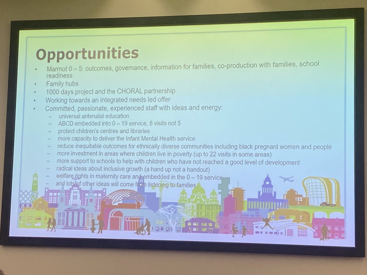 1/4 Leeds citizens live in the most deprived /unhealthy communities. The only positive health outcome for kids here is they walk to school says public health expert @kathryningold at the launch of My First 1000 Days. It aims to improve health for parents & their 0-2 yr olds.