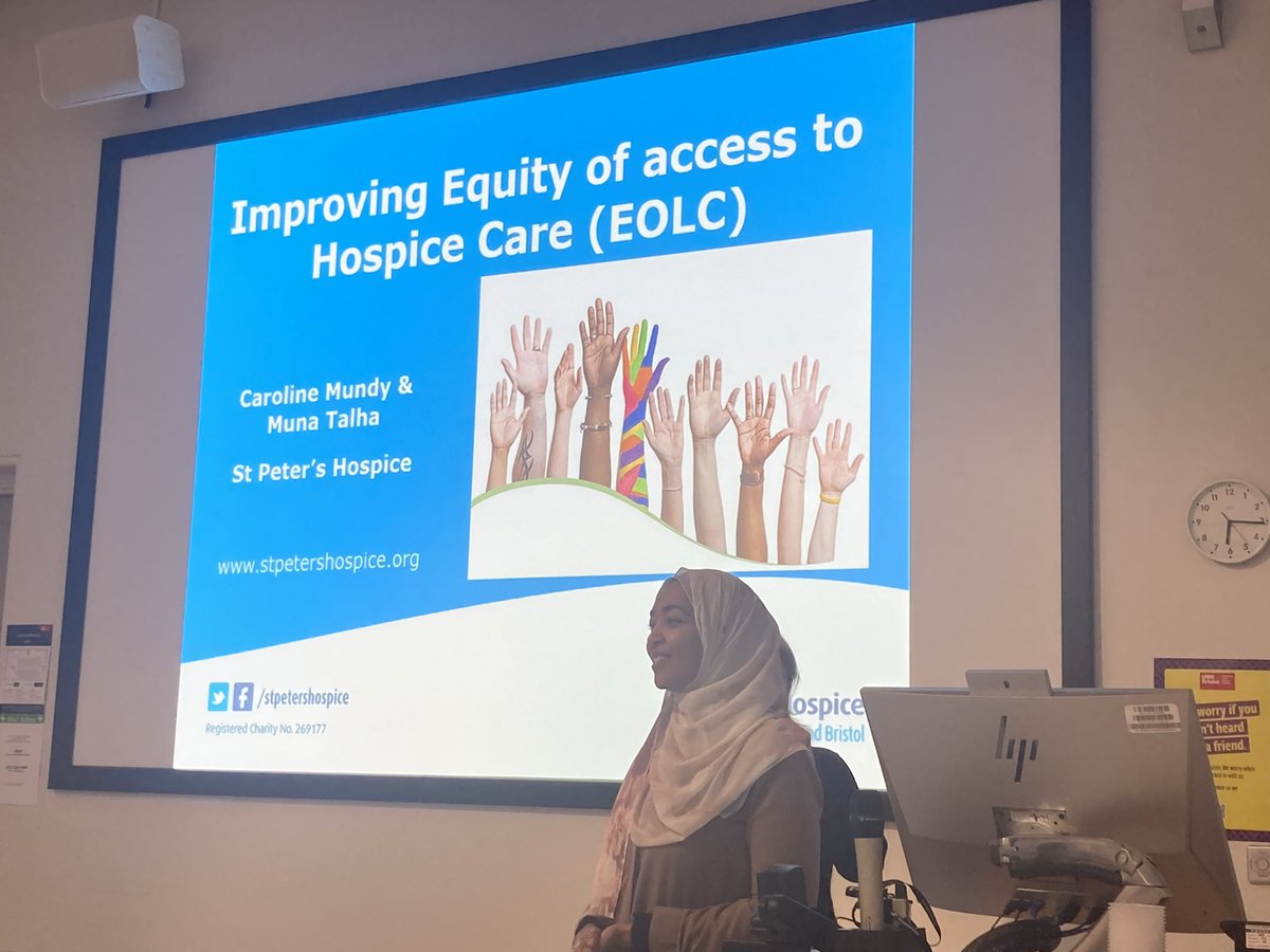 CarolineMundy3's tweet photo. Really good to speak this morning at @UWEBristol Cancer &amp; EOL care conference. My colleague Muna &amp; I were really grateful for the opportunity to share what we are doing and why, thank you @Kathythegood @JulieArmoogum. @stpetershospice #hospicecare https://t.co/nZfJ8u8dti