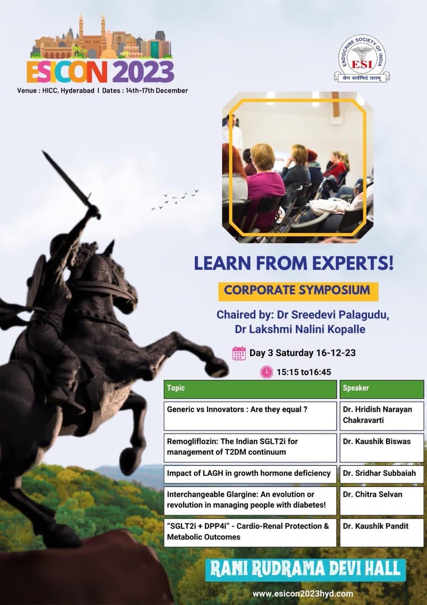 Kaushik42449631's tweet image. Join us . . . 
1. Pseudomalabsorption of Levothyroxine 
2.Remogliflozoin : The Indian SGLT2i 
3. Parson-centered choice of Exercise 

#ESICON #SAFESCON #2023
@SAFES_endocrine @IndiaESI @monty_doc