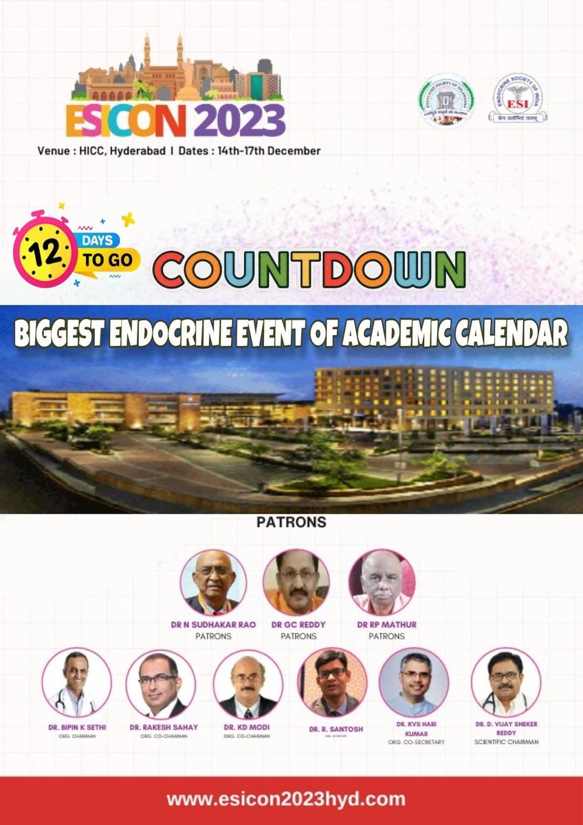 Kaushik42449631's tweet image. Join us . . . 
1. Pseudomalabsorption of Levothyroxine 
2.Remogliflozoin : The Indian SGLT2i 
3. Parson-centered choice of Exercise 

#ESICON #SAFESCON #2023
@SAFES_endocrine @IndiaESI @monty_doc