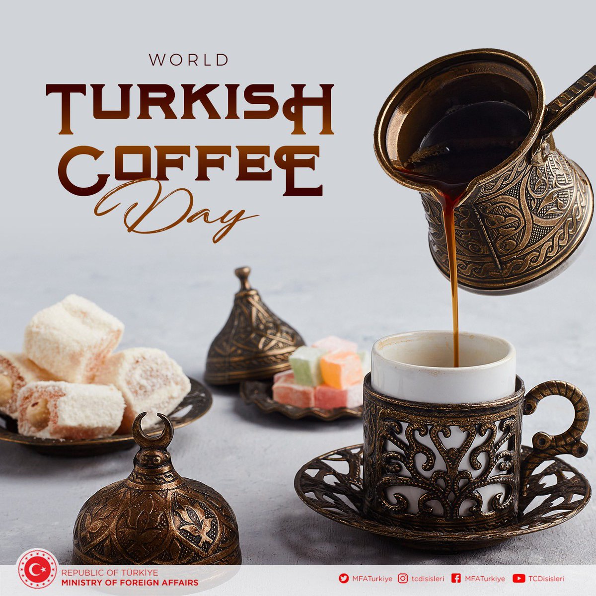 #TurkishCoffee originated from Istanbul and spread across the globe. It is also inducted into the UNESCO's Intangible Cultural Heritage of Humanity List. We proudly serve it to our guests in our missions all around the world.

Happy #WorldTurkishCoffeeDay ! ☕