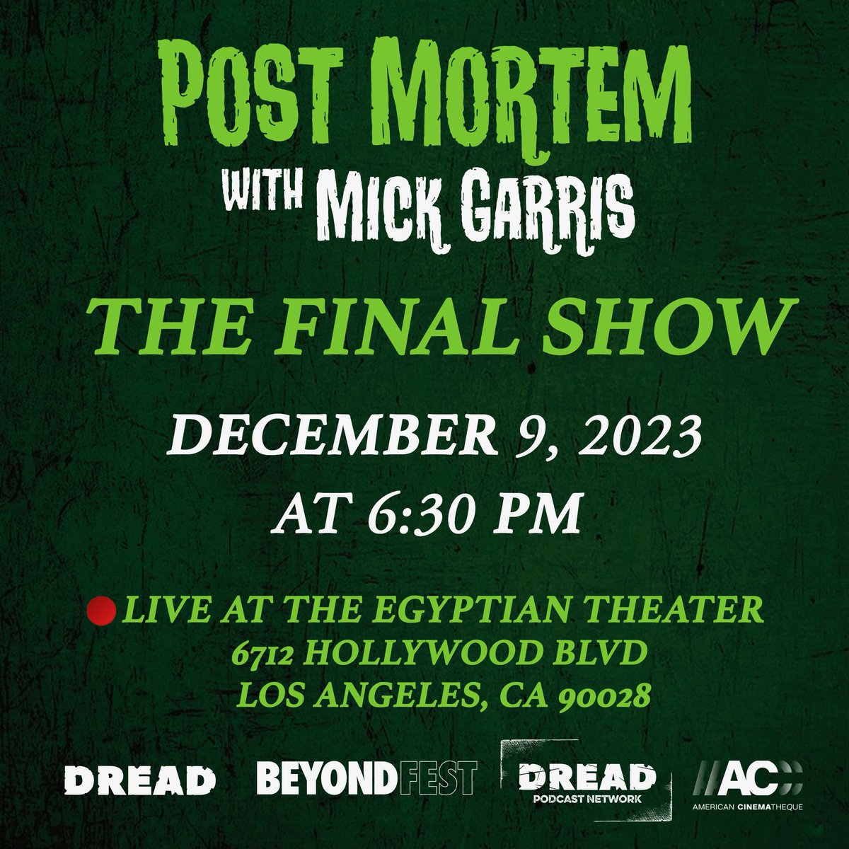 Tickets are going FAST for the Post Mortem Series Finale + SLEEPWALKERS! With in-person and video appearances from past guests like Stephen King, Edgar Wright, Mike Flanagan, Joe Dante, Tom Holland, Parker Finn, John Landis, Barbara Crampton, Beck & Woods, The Soskas & MANY MORE!