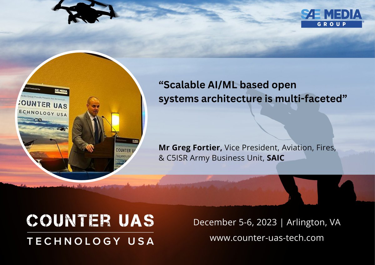 Up next, we had Mr Greg Fortier, Vice President, Aviation, Fires, & C5ISR Army Business Unit from our lead sponsor SAIC.

He delivered a comprehensive briefing on ‘Interoperability, automation and innovation at the operational edge’.

#CUASTECHUSA2023