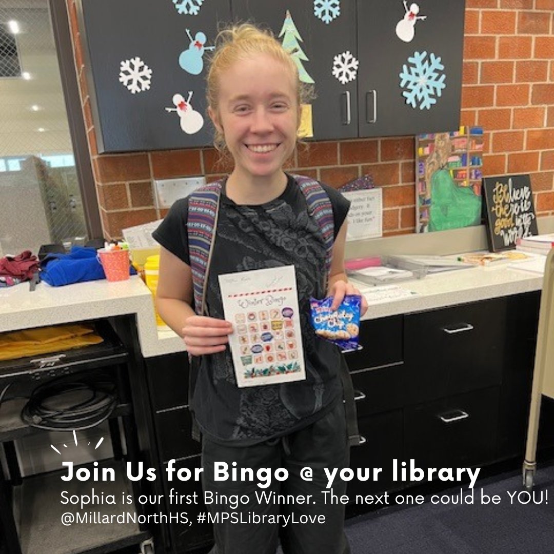 amdaigle2's tweet photo. Play Bingo in the Millard North HS Library, December 4-15. @MillardNorthHS, #MPSLibraryLove, #Proud2bMPS https://t.co/lYQzeTI6SH