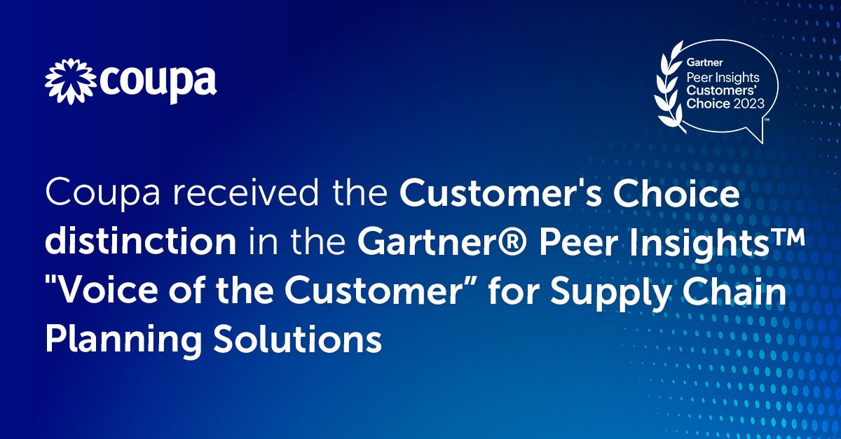 For the second year in a row, we’ve been named the Customers' Choice distinction in the 2023 Gartner Voice of the Customer for Supply Chain Planning Solutions. Thanks to our customers for this recognition! bit.ly/3NcPLGV