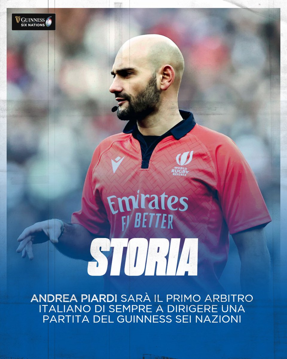 🇮🇹 Andrea Piardi arbitrerà l'incontro tra Irlanda e Galles nella 3ª giornata del Torneo 🙌

#GuinnessSeiNazioni <a href="/Federugby/">Italrugby</a>