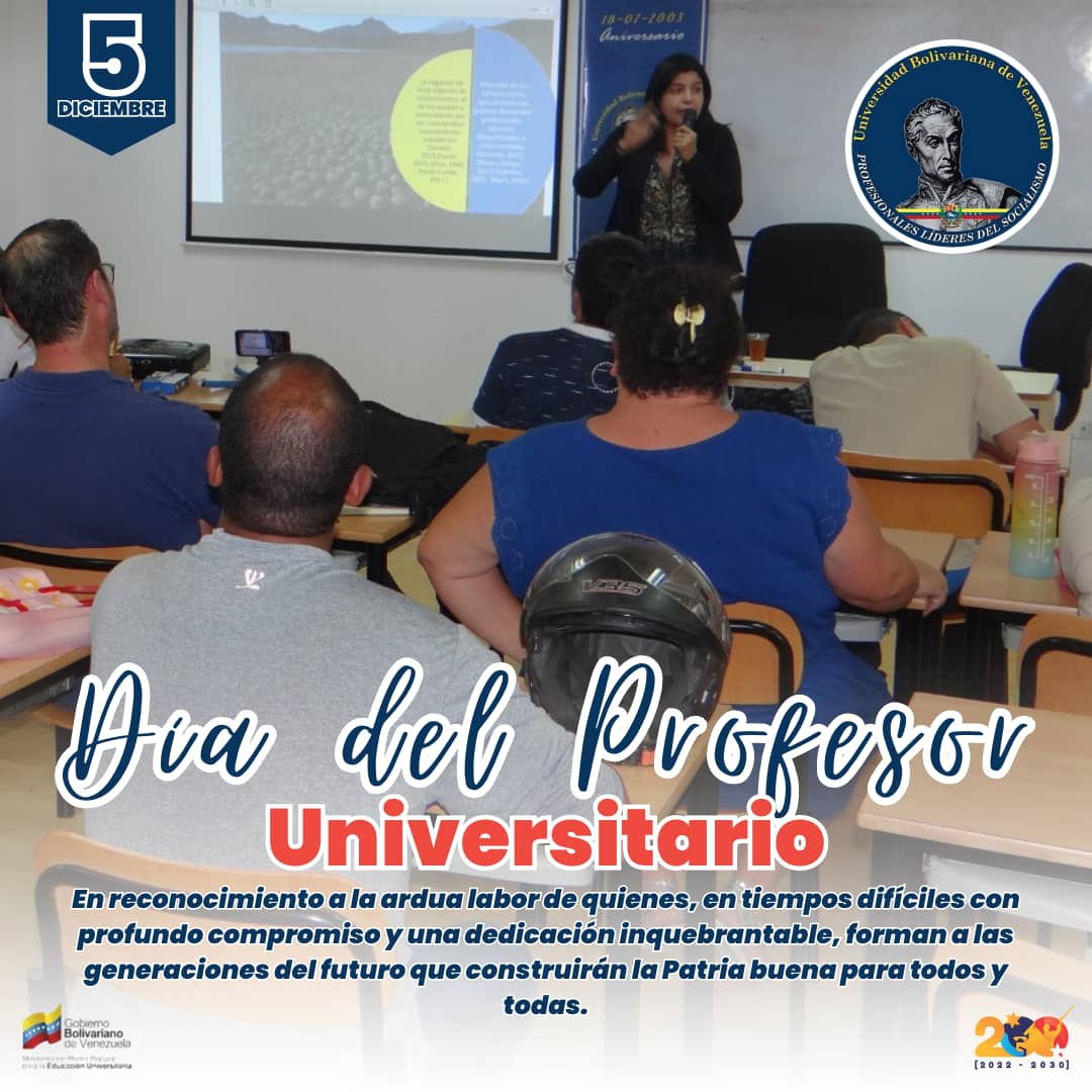 ubvaldia's tweet photo. 📆#5Dic: Día del Profesor Universitario👋🏻👋🏻

🇻🇪Felicitaciones a los profesores y profesoras de la Universidad Bolivariana de Venezuela (UBV).

#JuntosPorNuestraSoberanía https://t.co/CvKPDTRppb