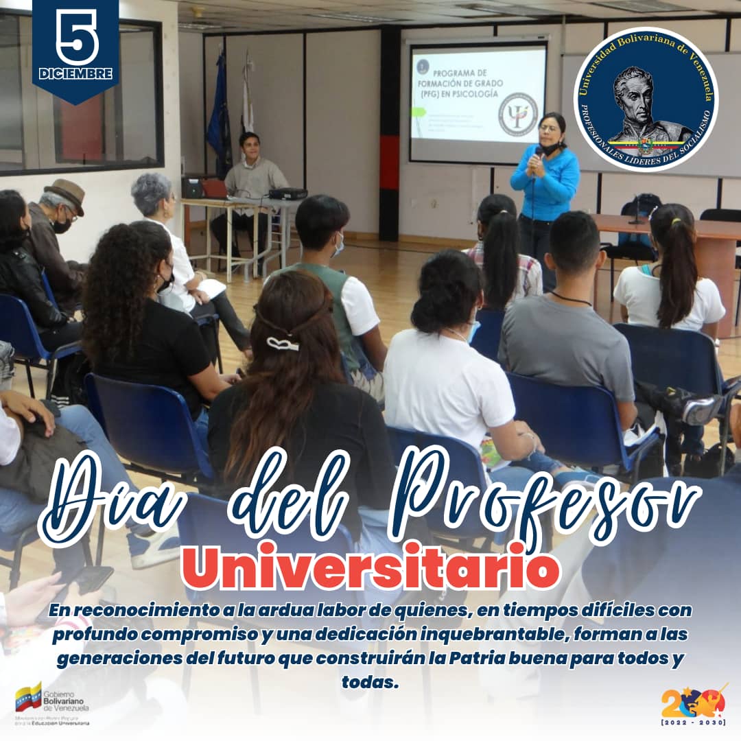 ubvaldia's tweet photo. 📆#5Dic: Día del Profesor Universitario👋🏻👋🏻

🇻🇪Felicitaciones a los profesores y profesoras de la Universidad Bolivariana de Venezuela (UBV).

#JuntosPorNuestraSoberanía https://t.co/CvKPDTRppb