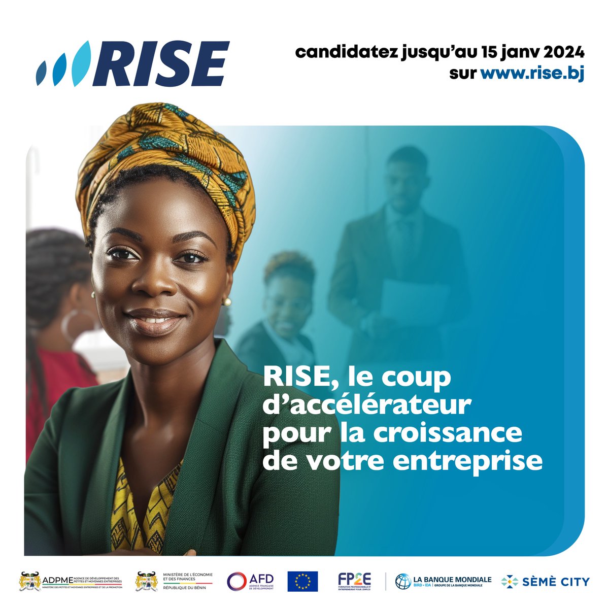 Grande Nouvelle pour les PME Béninoises !

🚀 Nous sommes ravis de lancer le programme #RISE, une initiative de <a href="/gouvbenin/">Gouvernement du Bénin 🇧🇯</a>  conçue pour accélérer la croissance des PME et des jeunes entreprises innovantes à fort potentiel.

🔗rise.bj

#RISEBénin
