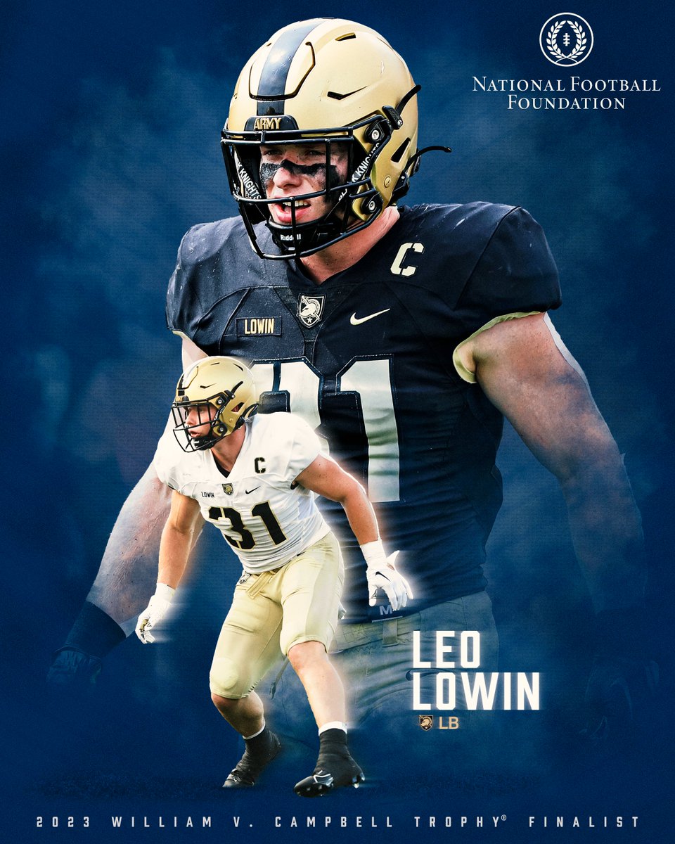 Congratulations to <a href="/ArmyWP_Football/">Army Football</a> Leo Lowin on being named a William V. Campbell Trophy finalist!

Tune in to ESPN+ tonight to see who will be named the 34th William V. Campbell Trophy recipient at 10pm EST | 7pm CST! 

#CampbellTrophy