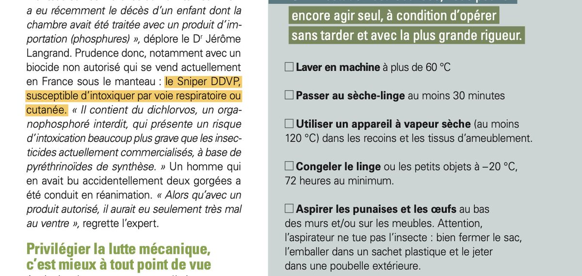 L'@ANSES alerte enfin sur l'utilisation du SNIPER contre les punaises de lit. Un produit que nous avons épinglé dans notre Hors-série "Nuisibles, comment s'en débarasser" en avril 2023.