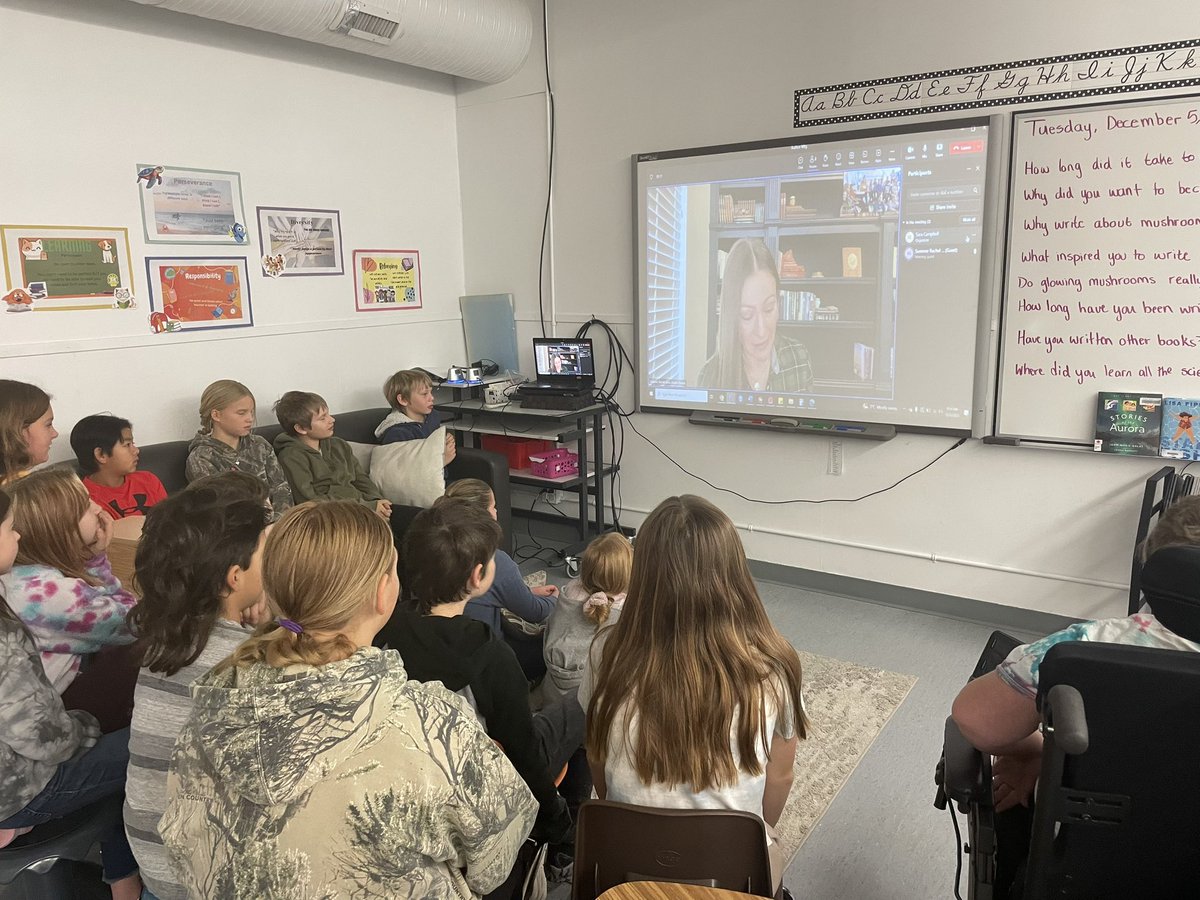 Today our 4/5/6 class had the chance to virtually meet  <a href="/Summer_Rachel_/">Summer Rachel Short</a>    who wrote the book that they are currently reading, “The Mutant Mushroom Takeover”. She read us the next chapter in the book and answered all of our questions!