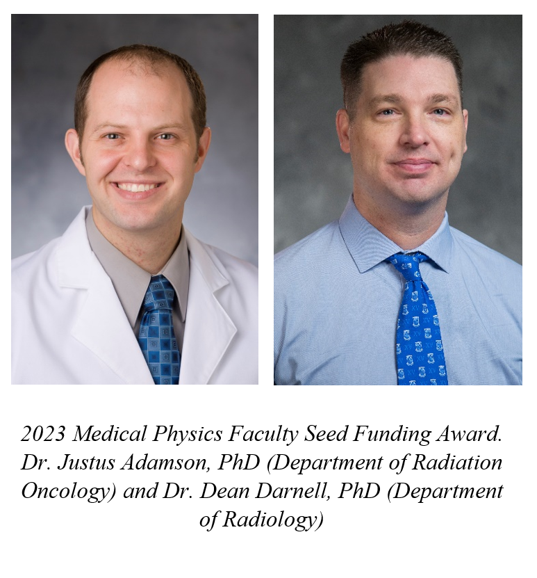 🌟Congrats to Drs. Adamson and Darnell on winning the 2023 Medical Physics Faculty Seed Funding Award at Duke’s MedPhys Graduate Program! Their project receives $15,000 to advance innovative research in radiation therapy. #MedicalPhysics medicalphysics.duke.edu/news/2023-facu…