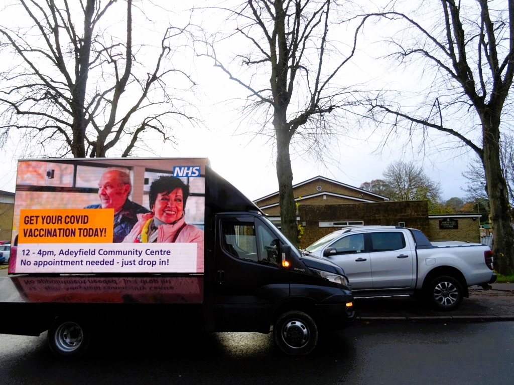 PromogroupUK's tweet image. Promogroup Digivans are going hyperlocal, to encourage people to go for their Covid vaccinations. #nhs #dooh #digivan #OOH