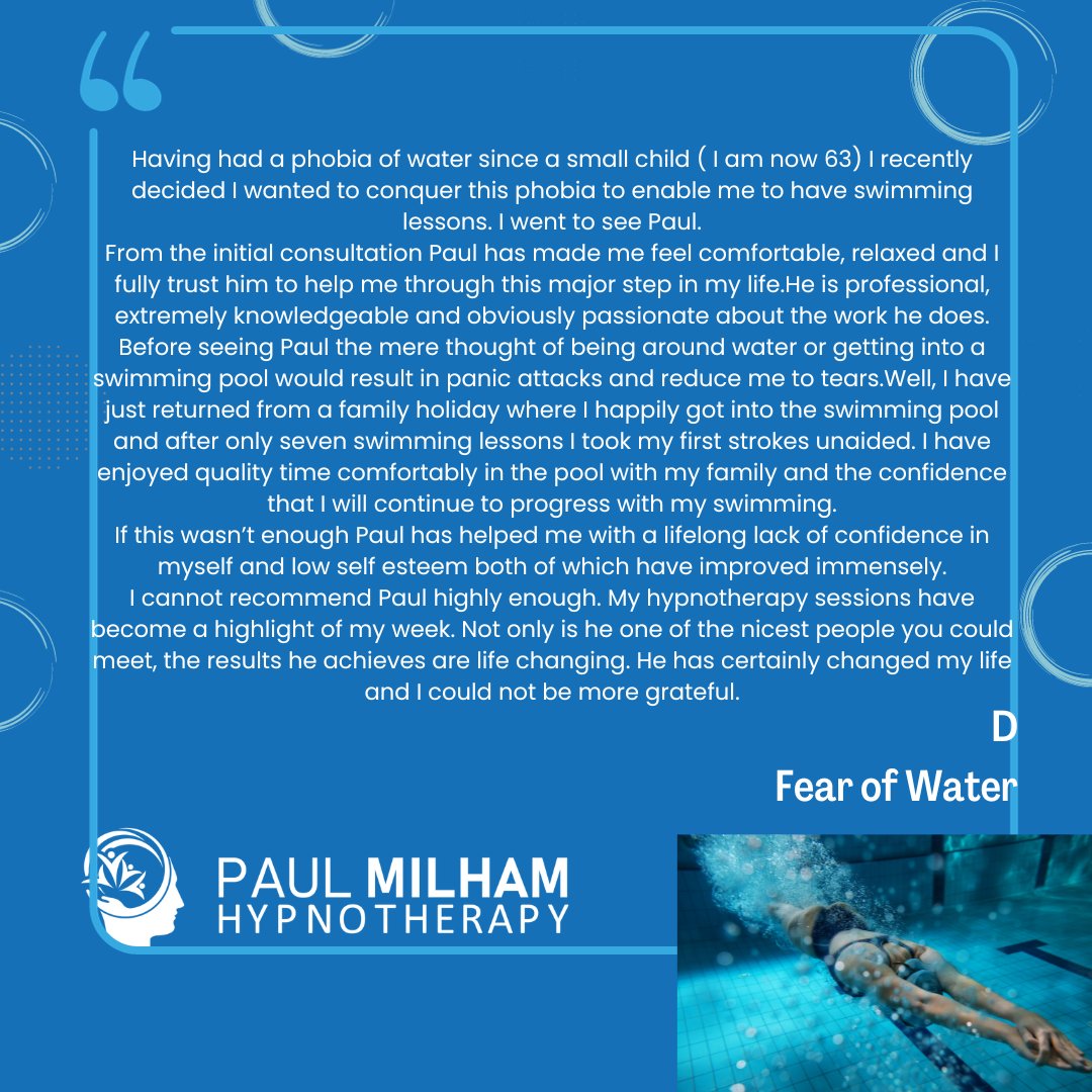 Turn your fear of water into a thing of the past with Paul Milham Hypnotherapy - the professional hypnotherapy service specialising in rapid relief from anxiety, fears, and phobias. #crawley #westsussex #horsham #sussex #surrey #horley #reigate #brighton #eastgrinstead #redhill