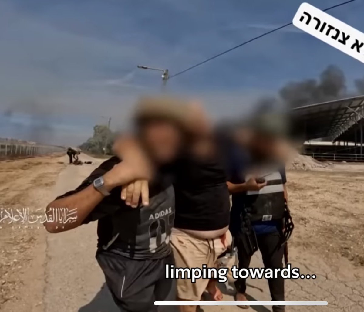 After Hamas executed Tomer and Dikla they stole away the injured father Noam and his daughters from another marriage Dafna and Ela. They published this footage of him being taken to Gaza though his body was found later. The girls were kept and only released recently. /3