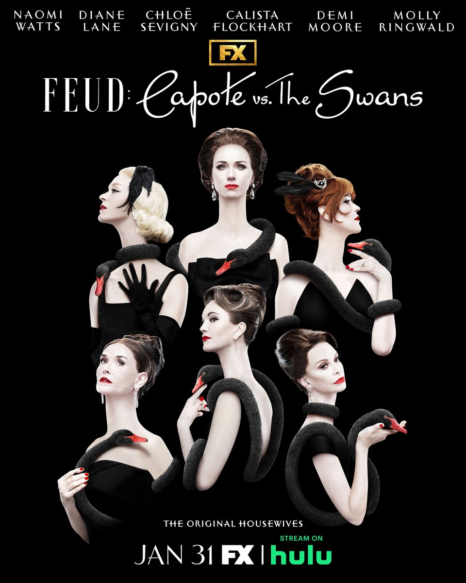 Here is the official poster for 'FEUD: Capote Vs. The Swans,' premiering on Wednesday, January 31. More details on the project: trib.al/znrIIAO